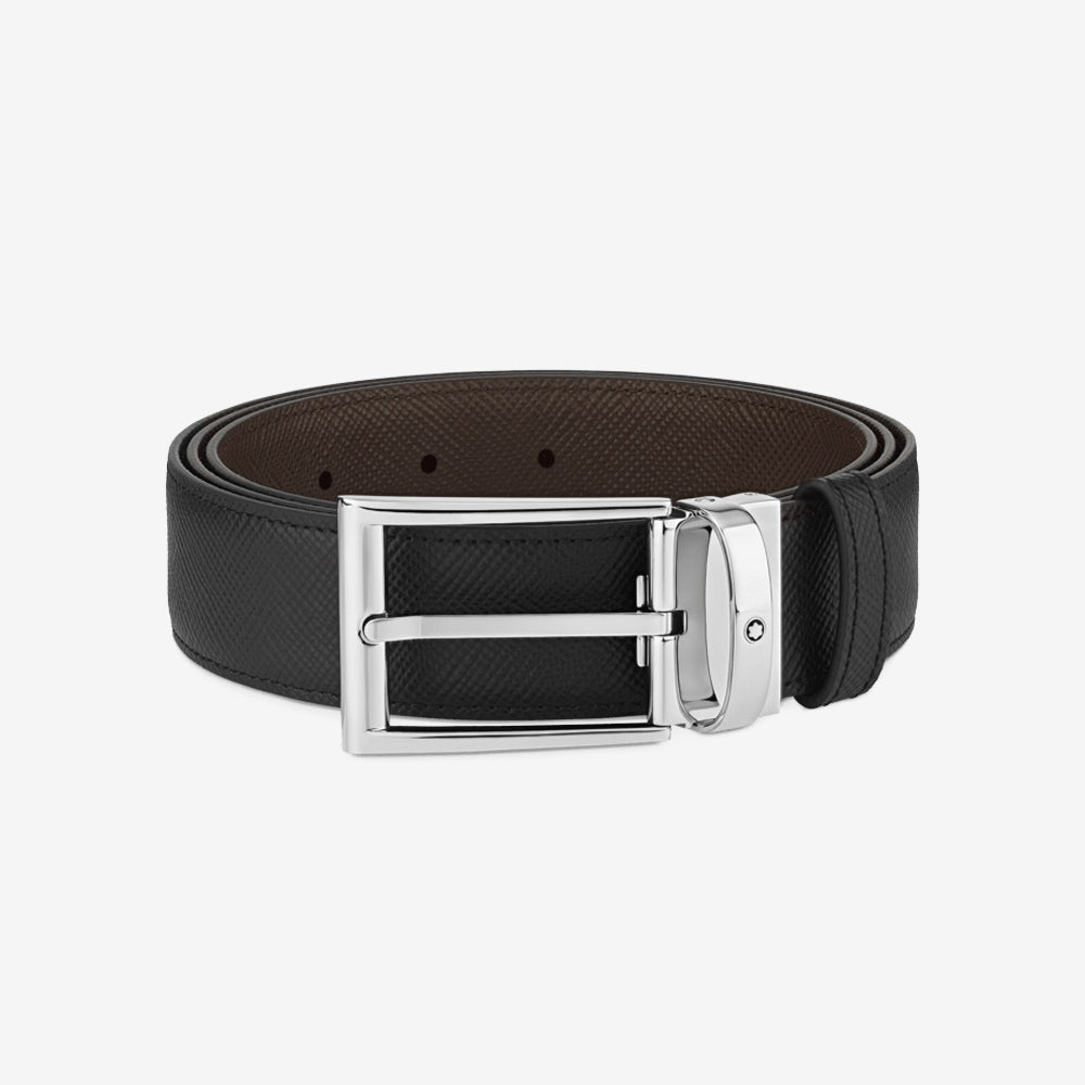 CINTURON DE PIEL CON HEBILLA CUADRADA NEGRO/CAFE 35MM