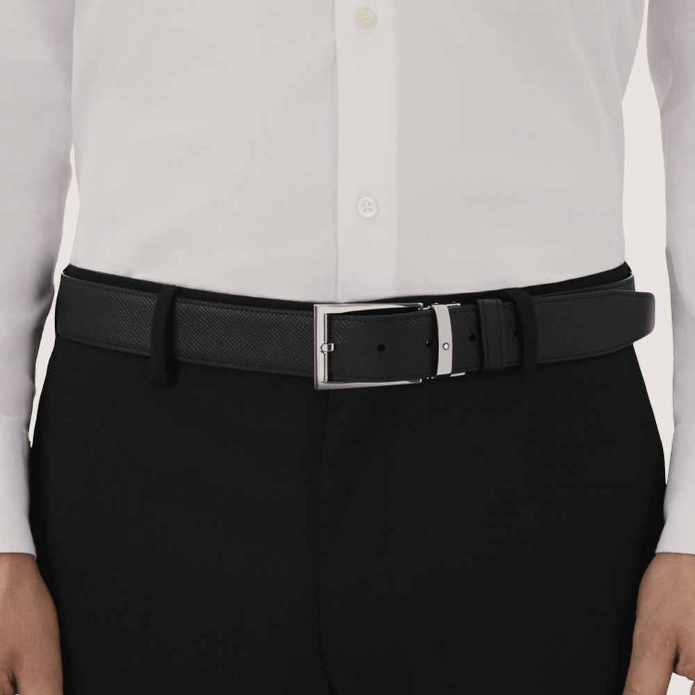 CINTURON DE PIEL CON HEBILLA CUADRADA NEGRO/CAFE 35MM