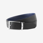 CINTURON DE PIEL CON HEBILLA CUADRADA NEGRO/AZUL 35MM