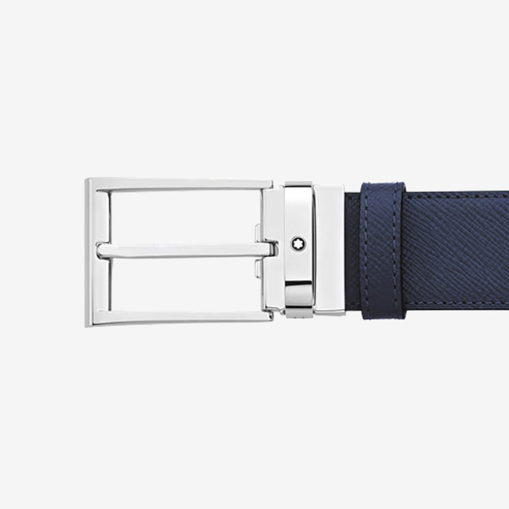 CINTURON DE PIEL CON HEBILLA CUADRADA NEGRO/AZUL 35MM