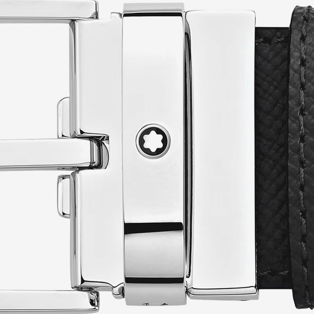 CINTURON DE PIEL CON HEBILLA CUADRADA NEGRO/AZUL 35MM