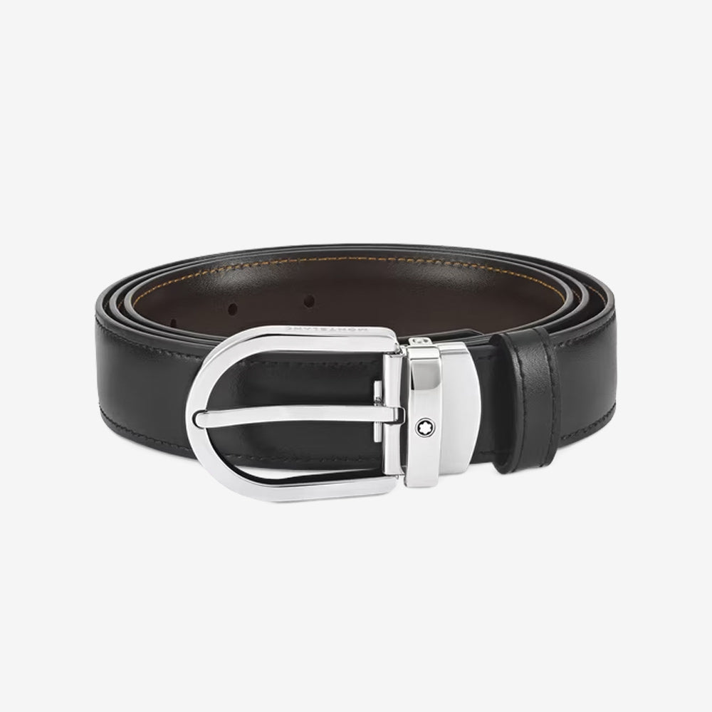 CINTURON DE PIEL REVERSIBLE CON HEBILLA HERRADURA NEGRO/CAFE 30MM