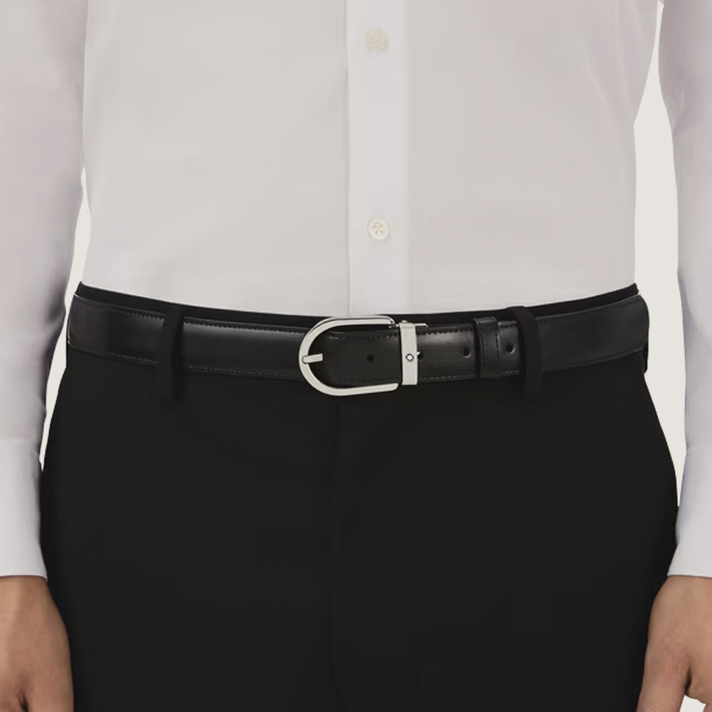 CINTURON DE PIEL REVERSIBLE CON HEBILLA HERRADURA NEGRO/CAFE 30MM