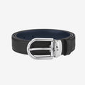 CINTURON DE PIEL REVERSIBLE CON HEBILLA HERRADURA AZUL/CAFE 30MM