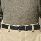 CINTURON DE PIEL REVERSIBLE CON HEBILLA HERRADURA AZUL/CAFE 30MM