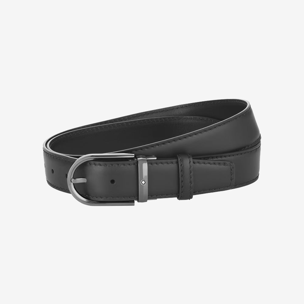 CINTURON DE PIEL CON HEBILLA HERRADURA NEGRO 35MM