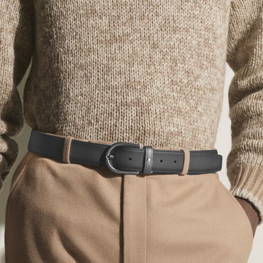 CINTURON DE PIEL CON HEBILLA HERRADURA NEGRO 35MM