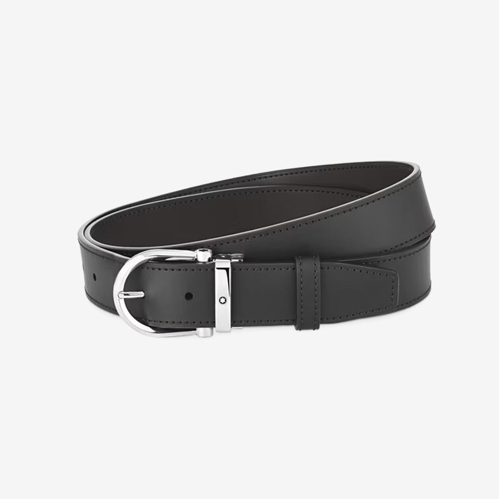 CINTURON DE PIEL REVERSIBLE CON HEBILLA HERRADURA NEGRO/CAFE 35MM