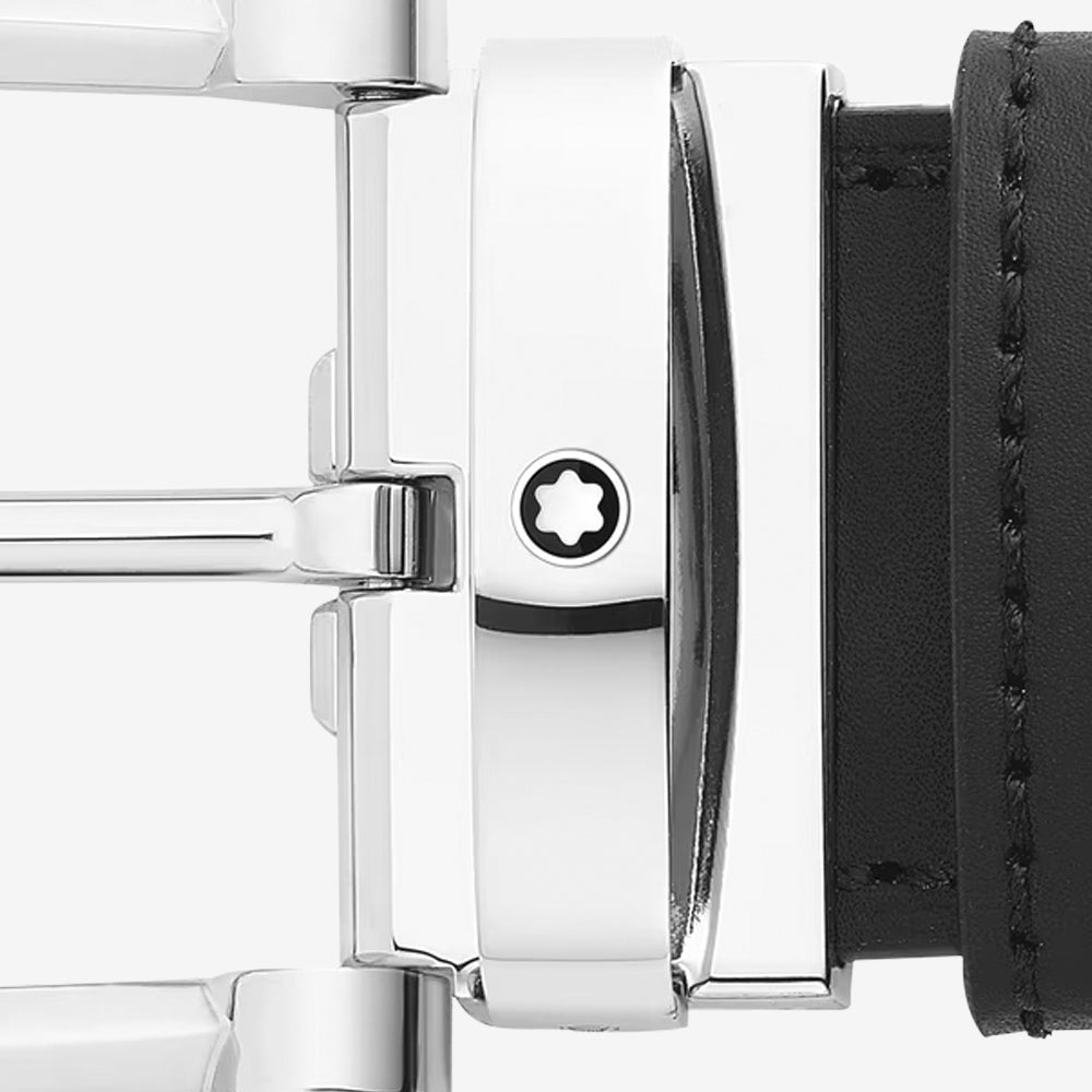 CINTURON DE PIEL REVERSIBLE CON HEBILLA HERRADURA NEGRO/CAFE 35MM