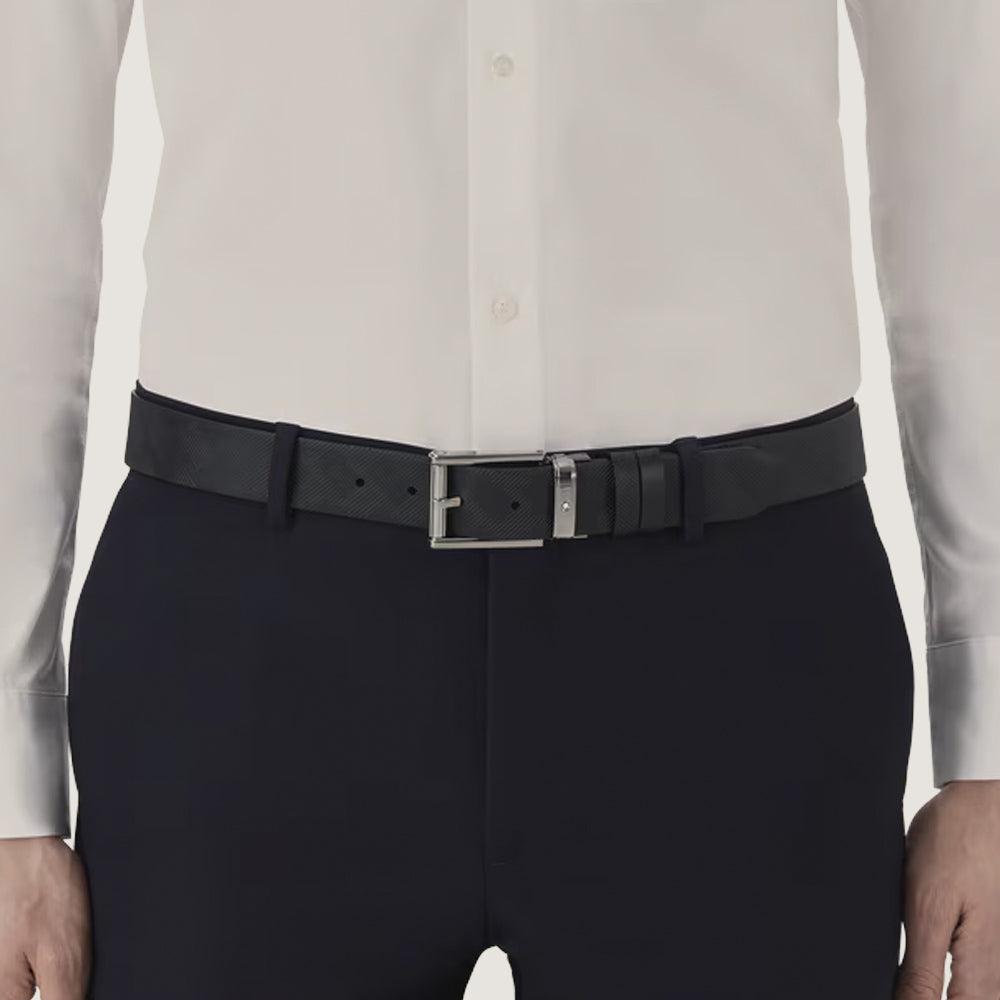 CINTURON DE PIEL CON HEBILLA RECTANGULAR NEGRO 35MM