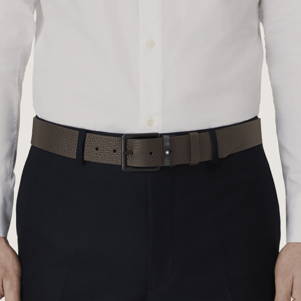 CINTURON DE PIEL CON HEBILLA CUADRADA CAFE 35MM