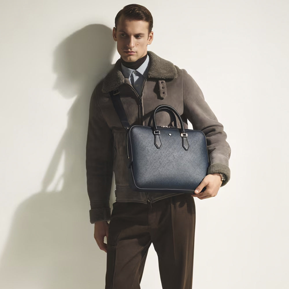 DOCUMENT CASE THIN SARTORIAL LEATHER TWEED BLUE