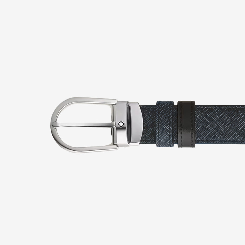 CINTURÓN DE PIEL CON HEBILLA HERRADURA TWEED BLUE/BLACK 30MM