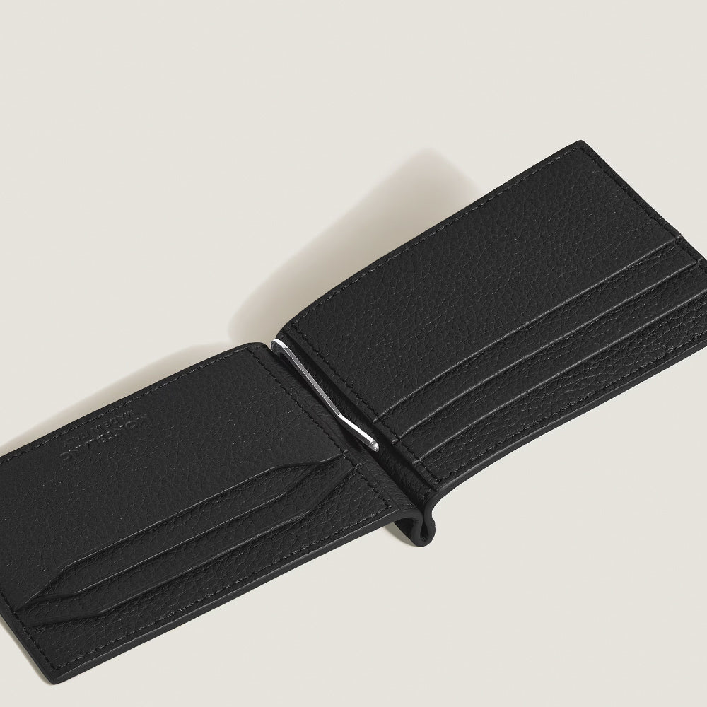BILLETERA GRAIN CON MONEY CLIP 6CC NEGRO